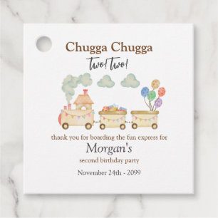 2nd Birthday Watercolor Brown Train Fun Express Favor Tags
