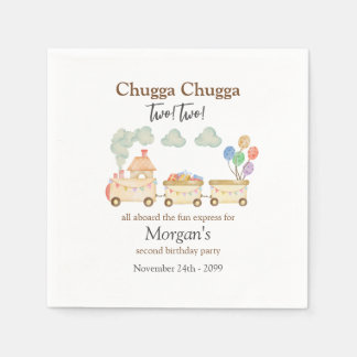 2nd Birthday Watercolor Brown Train Fun Express Napkins
