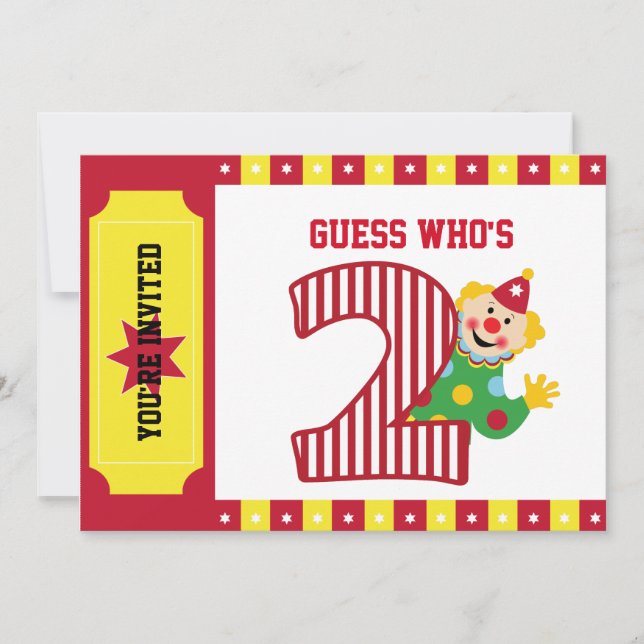 2nd Birthday Waving Circus Clown Invitation (Front)