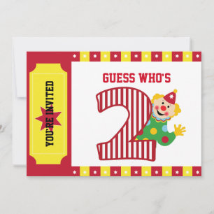 2nd Birthday Waving Circus Clown Invitation