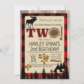 2nd Birthday Wild One Flannel Little Moose Theme Invitation (Front)