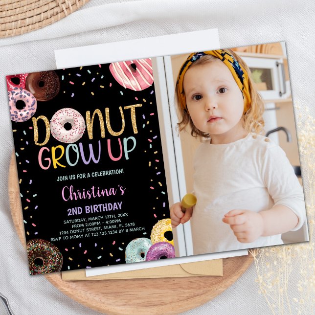 2nd Black Photo Donuts Birthday Invitations (2nd Black Photo Donuts Birthday Invitations)