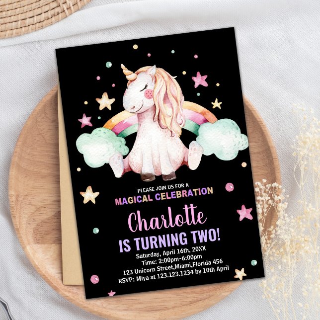 2nd Black Unicorn Birthday Invitations (2nd Black Unicorn Birthday Invitations)