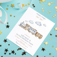 2nd Boy Birthday Party Train Watercolor TWO TWO