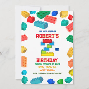 2nd Building Blocks Birthday, building party Invitation