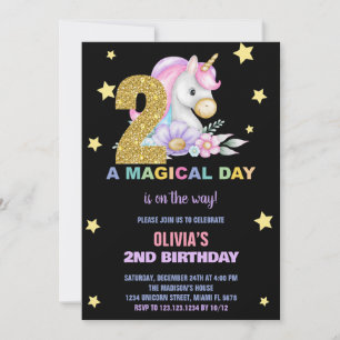 2nd Floral Unicorn Birthday Invitations