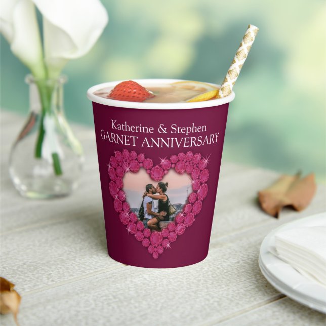 2nd Garnet Wedding anniversary heart photo red Paper Cups (Insitu)