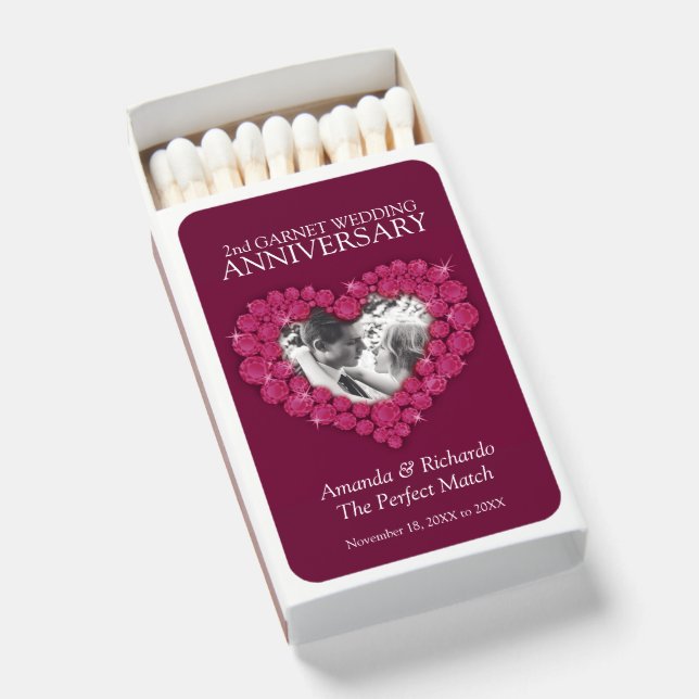 2nd Garnet wedding anniversary red heart Matchboxes (Front Open)