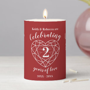 2nd garnet wedding anniversary red white pillar candle
