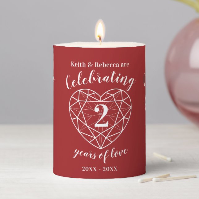 2nd garnet wedding anniversary red white pillar candle (In Situ)