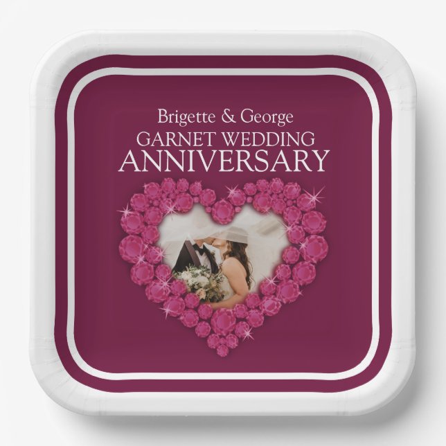 2nd garnet weddings Anniversary photo heart red Paper Plates (Front)