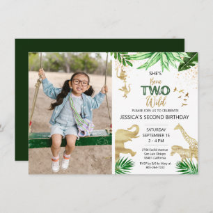 2nd Girl Boy Safari Two Wild Birthday Photo  Invitation