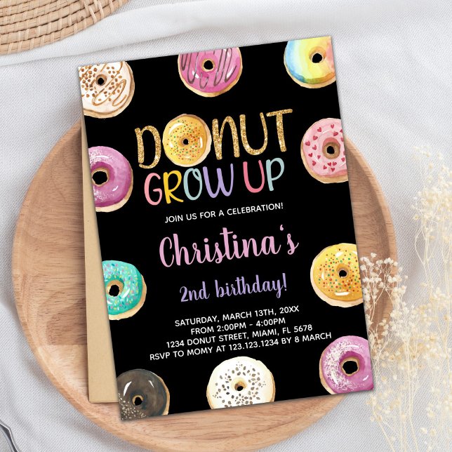2nd Golden Glitter Donut Birthday Invitations (2nd Golden Glitter Donut Birthday Invitations)