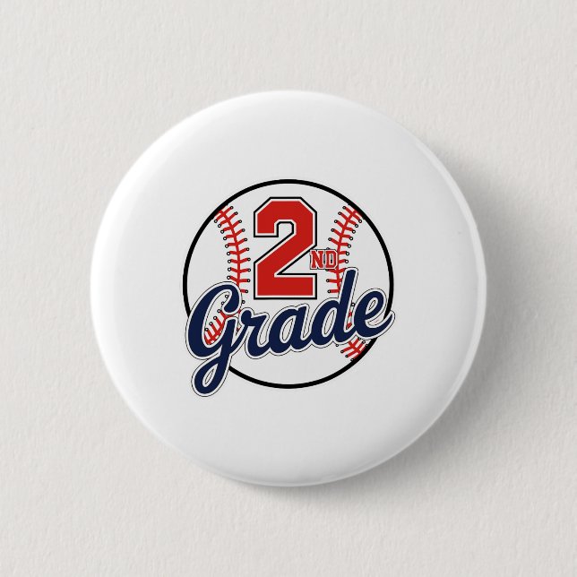 2nd Grade Baseball Back To School Baseball Player  Button (Front)
