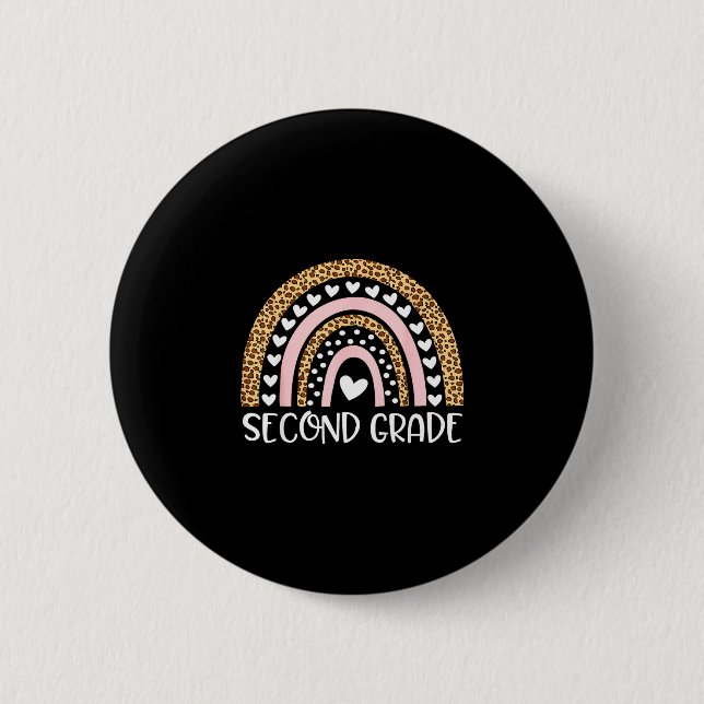 2nd grade boho rainbow leopard back to school button (Front)