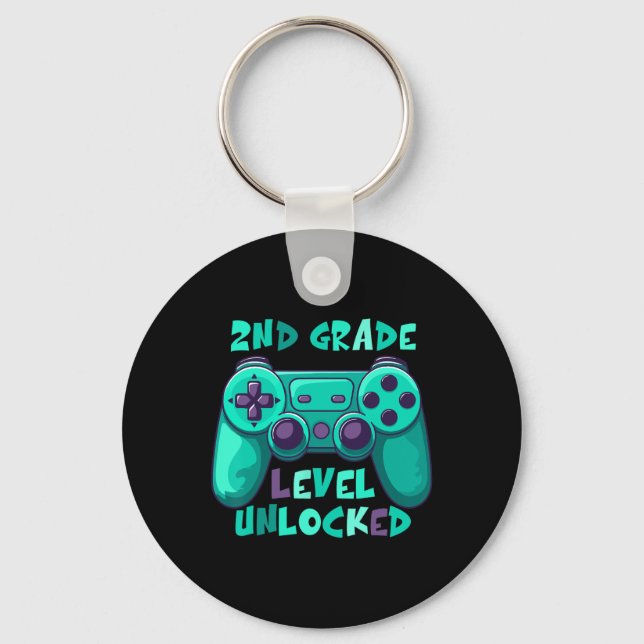 2nd Grade Boys Gamer Level Ck To School First Day  Keychain (Front)