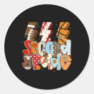 2nd Grade Boys Lightning Bolt Football Baseball Ba Classic Round Sticker