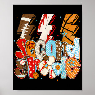 2nd Grade Boys Lightning Bolt Football Baseball Ba Poster
