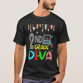 2nd Grade Diva Colorful Pencils Students First Day T-Shirt