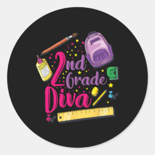 2nd Grade Diva First Day Of School Girl Clothes Gi Classic Round Sticker