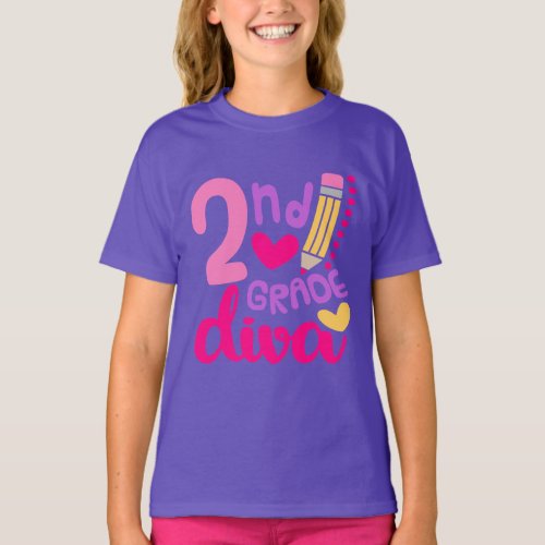 2nd Grade Diva School Retro Colorful T_Shirt