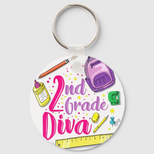 2nd Grade Diva Shirt First Day of School Girl Clot Keychain