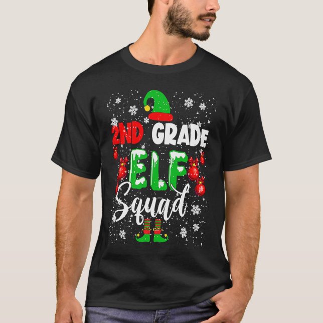 2nd Grade ELF Squad Funny Christmas ELF Kids Teach T-Shirt (Front)