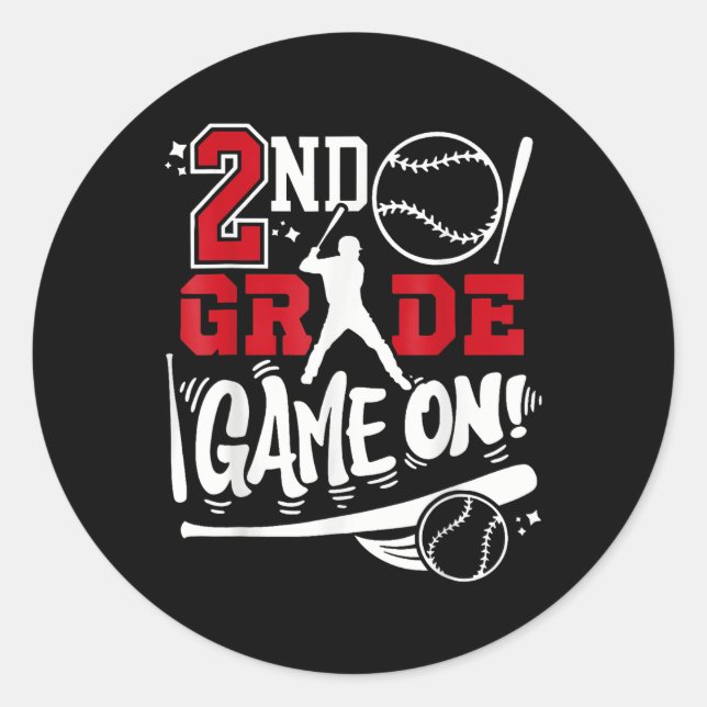 2nd Grade Game On First Day of School Baseball Sec Classic Round Sticker (Front)