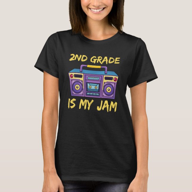 2nd Grade Is My Jam School Retro 80s Boombox Stude T-Shirt (Front)