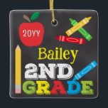 2nd Grade Keepsake Chalkboard Colorful Kids Ceramic Ornament<br><div class="desc">2nd Grade ornament design features an apple, a ruler, crayons and bold, colorful fun typography! Click the customize button for more opti2ndr modifying the text! Variations of this design, additional colors, as well as coordinating products are available in our shop, zazzle.com/store/doodlelulu. Contact us if you need this design applied to...</div>