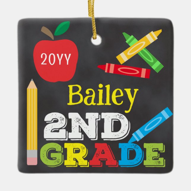 2nd Grade Keepsake Chalkboard Colorful Kids Ceramic Ornament (Front)