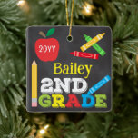 2nd Grade Keepsake Chalkboard Colorful Kids Photo Ceramic Ornament<br><div class="desc">2nd Grade photo ornament design features an apple, a ruler, crayons and bold, colorful fun typography! Click the customize button for more opti2ndr modifying the text! Variations of this design, additional colors, as well as coordinating products are available in our shop, zazzle.com/store/doodlelulu. Contact us if you need this design applied...</div>