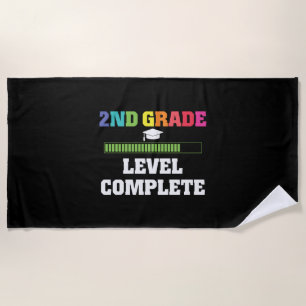 2ND Grade Level Complete Video Gamer Graduate Gift Beach Towel