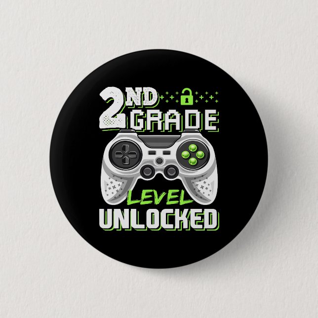 2nd Grade Level Unlocked Video Game Back To School Button (Front)