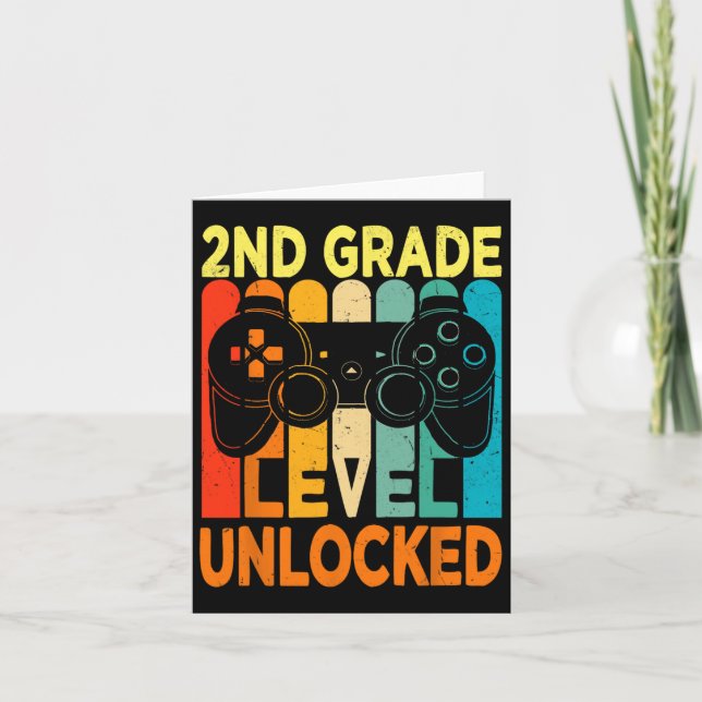 2nd Grade Level Unlocked Video Game Back To School Card (Front)