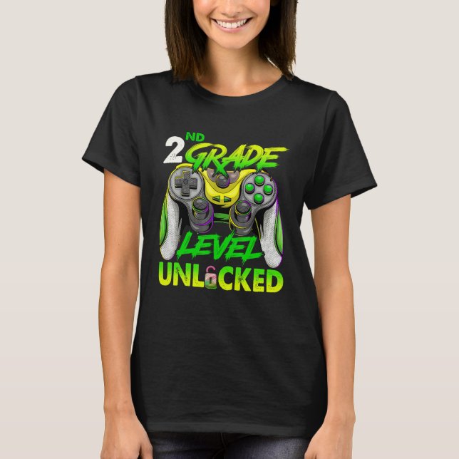 2nd Grade Level Unlocked Video Game Back to School T-Shirt (Front)