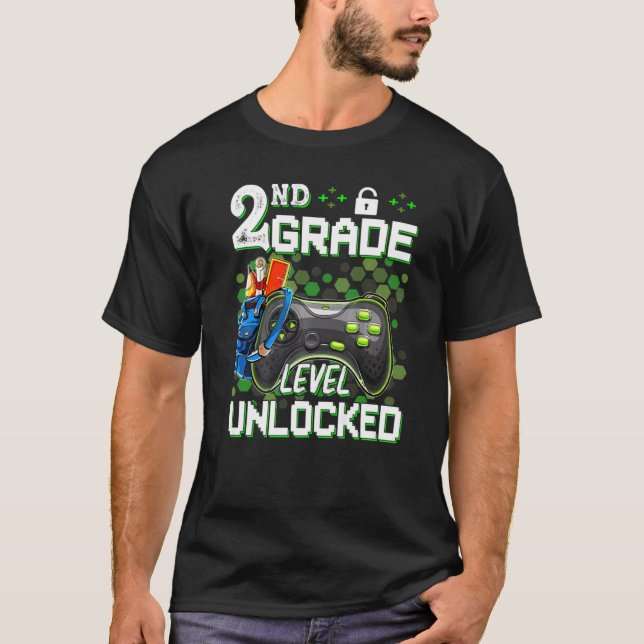 2nd Grade Level Unlocked Video Gamer Back To Schoo T-Shirt (Front)