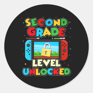 2nd Grade Level Unlocked Video Gamer Boy Kids Ck T Classic Round Sticker