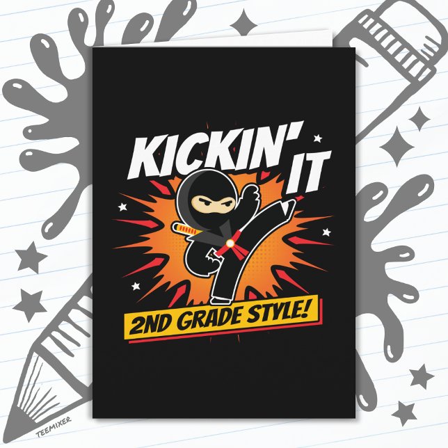 2nd Grade Ninja Kick First Day Back To School Card (Creator Uploaded)