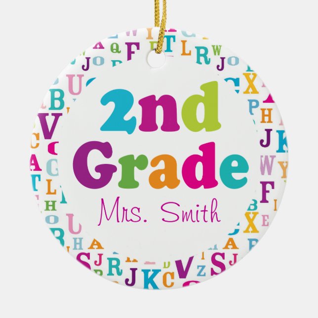 2nd Grade Personalized School Teacher Ornament (Front)