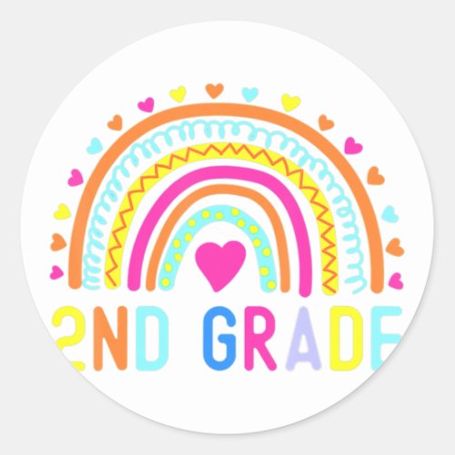 2nd Grade Rainbow Girl Boys Teacher Hello Second G Classic Round Sticker