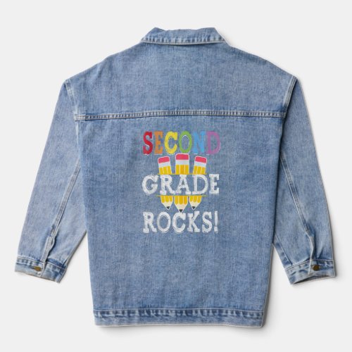 2nd Grade Rocks Back To School Student Kid Teacher Denim Jacket