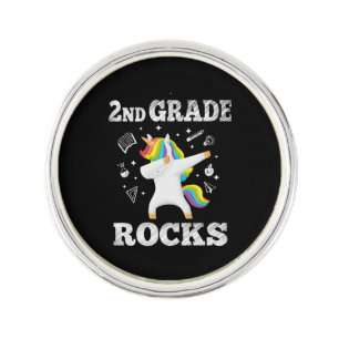 2nd Grade Rocks! Funny Dabbing Unicorn Lapel Pin