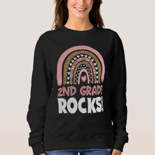2nd Grade Rocks Teacher Girls Boys Rainbow Leopard Sweatshirt