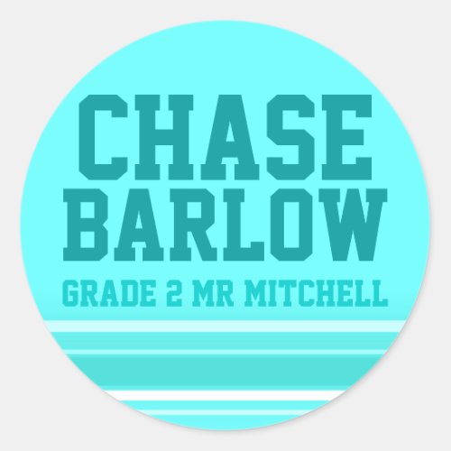 2nd Grade school education name id sticker aqua