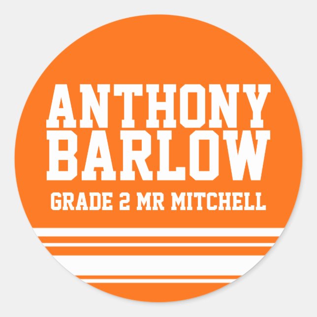2nd Grade school education name id sticker orange (Front)