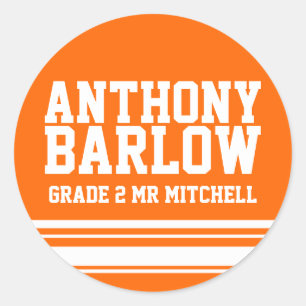 2nd Grade school education name id sticker orange