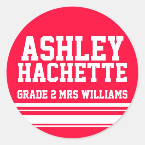 2nd Grade school education name id sticker red