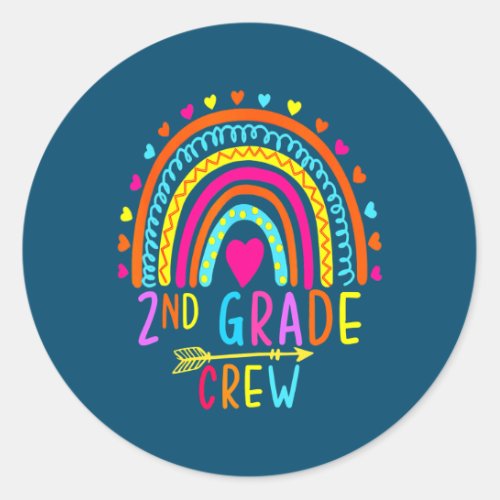 2nd Grade Second Grade Crew Rainbow Kids Teacher  Classic Round Sticker