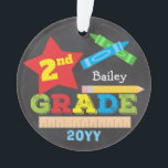2nd Grade Second Grade Keepsake Chalkboard Photo Ornament<br><div class="desc">This second grade ornament features a star, a ruler, a pencil, crayons and bold, colorful fun typography with space for a photo on the back! Click the customize button for more options for modifying the text! Variations of this design, additional colors, as well as coordinating products are available in our...</div>